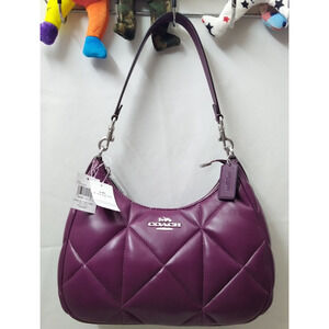 Coach Teri Hobo Diamond Deep Berry Quilted Leather Zipper Shoulder Bag -NWT $528
